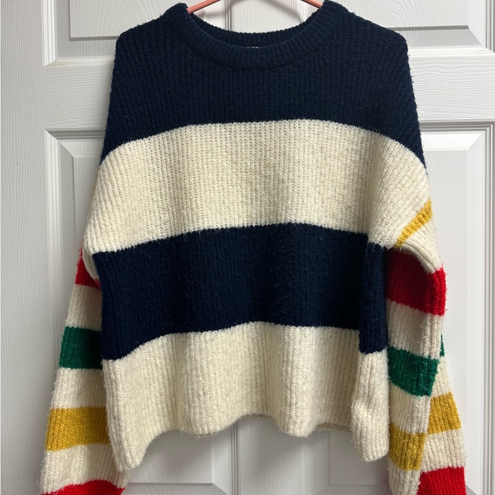 UO Truly Madly Deeply Navy and Cream Striped Sweater Oversized
